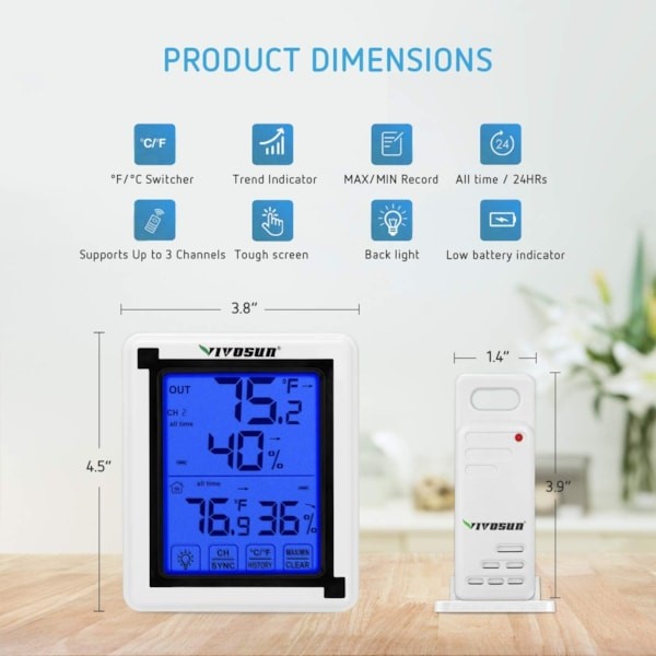 Wireless Thermometer and Hygrometer with 3 Remote Sensors